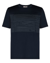 T-shirt girocollo a righe orizzontali blu scuro di Canali