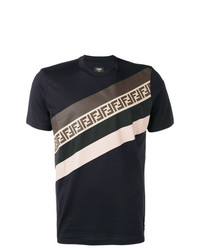 T-shirt girocollo a righe orizzontali blu scuro di Fendi