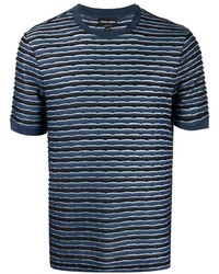 T-shirt girocollo a righe orizzontali blu scuro di Giorgio Armani
