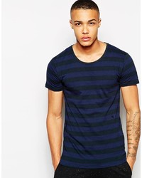 T-shirt girocollo a righe orizzontali blu scuro di Junk De Luxe