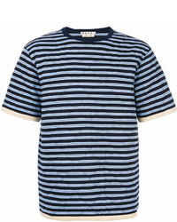 T-shirt girocollo a righe orizzontali blu scuro di Marni