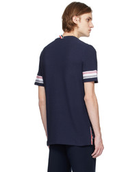 T-shirt girocollo a righe orizzontali blu scuro di Thom Browne