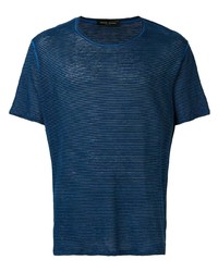 T-shirt girocollo a righe orizzontali blu scuro di Roberto Collina