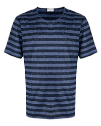 T-shirt girocollo a righe orizzontali blu scuro di Saint Laurent