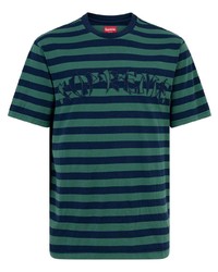 T-shirt girocollo a righe orizzontali blu scuro di Supreme