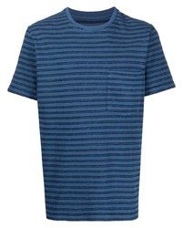 T-shirt girocollo a righe orizzontali blu scuro di Universal Works
