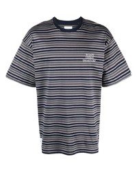 T-shirt girocollo a righe orizzontali blu scuro di WTAPS
