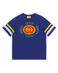 T-shirt girocollo a righe orizzontali blu di Gucci