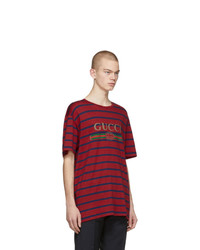 T-shirt girocollo a righe orizzontali bordeaux di Gucci