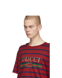 T-shirt girocollo a righe orizzontali bordeaux di Gucci