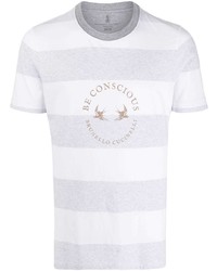 T-shirt girocollo a righe orizzontali grigia di Brunello Cucinelli