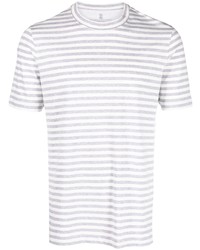 T-shirt girocollo a righe orizzontali grigia di Brunello Cucinelli