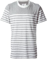 T-shirt girocollo a righe orizzontali grigia di Sacai