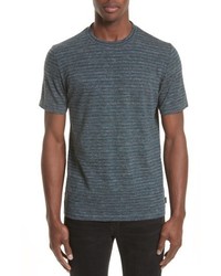 T-shirt girocollo a righe orizzontali grigio scuro