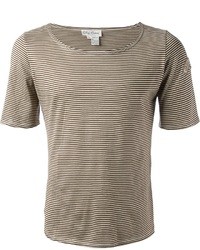 T-shirt girocollo a righe orizzontali marrone chiaro
