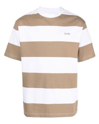 T-shirt girocollo a righe orizzontali marrone chiaro di Drôle De Monsieur