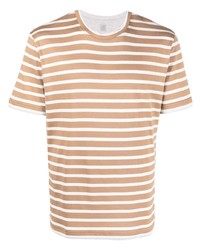T-shirt girocollo a righe orizzontali marrone chiaro di Eleventy