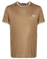 T-shirt girocollo a righe orizzontali marrone chiaro di Fred Perry