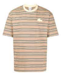 T-shirt girocollo a righe orizzontali marrone chiaro di Lacoste