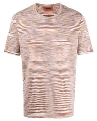 T-shirt girocollo a righe orizzontali marrone chiaro di Missoni