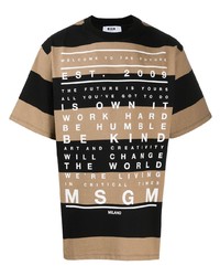 T-shirt girocollo a righe orizzontali marrone chiaro di MSGM