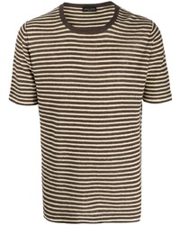 T-shirt girocollo a righe orizzontali marrone chiaro di Roberto Collina