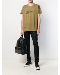 T-shirt girocollo a righe orizzontali marrone chiaro di Saint Laurent