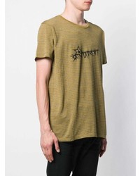 T-shirt girocollo a righe orizzontali marrone chiaro di Saint Laurent
