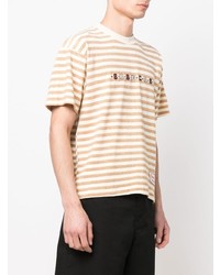 T-shirt girocollo a righe orizzontali marrone chiaro di Gcds