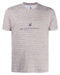 T-shirt girocollo a righe orizzontali marrone di Brunello Cucinelli