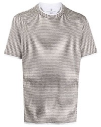 T-shirt girocollo a righe orizzontali marrone di Brunello Cucinelli