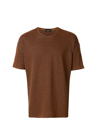 T-shirt girocollo a righe orizzontali marrone di Roberto Collina