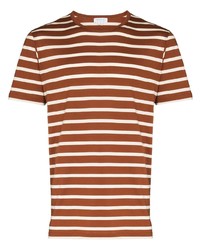 T-shirt girocollo a righe orizzontali marrone di Sunspel