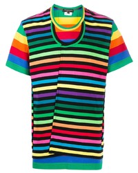 T-shirt girocollo a righe orizzontali multicolore di Comme Des Garcons Homme Plus