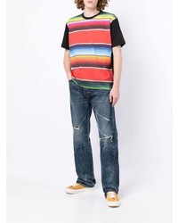 T-shirt girocollo a righe orizzontali multicolore di Junya Watanabe MAN