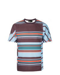 T-shirt girocollo a righe orizzontali multicolore di Kolor
