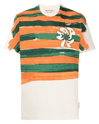 T-shirt girocollo a righe orizzontali multicolore di Marni