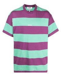 T-shirt girocollo a righe orizzontali multicolore di MSGM