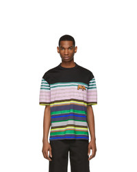 T-shirt girocollo a righe orizzontali multicolore di Prada