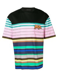 T-shirt girocollo a righe orizzontali multicolore di Prada