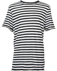 T-shirt girocollo a righe orizzontali nera e bianca di Amiri