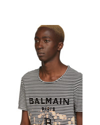 T-shirt girocollo a righe orizzontali nera e bianca di Balmain