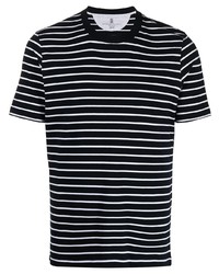 T-shirt girocollo a righe orizzontali nera e bianca di Brunello Cucinelli