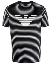 T-shirt girocollo a righe orizzontali nera e bianca di Emporio Armani