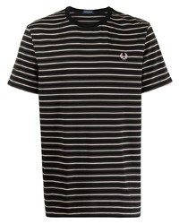 T-shirt girocollo a righe orizzontali nera e bianca di Fred Perry
