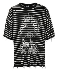 T-shirt girocollo a righe orizzontali nera e bianca di Haculla