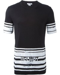 T-shirt girocollo a righe orizzontali nera e bianca di Helmut Lang