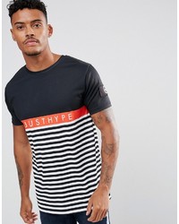 T-shirt girocollo a righe orizzontali nera e bianca di Hype