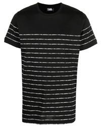T-shirt girocollo a righe orizzontali nera e bianca di Karl Lagerfeld