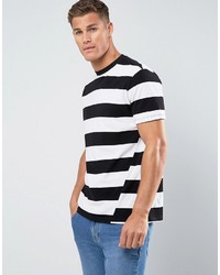T-shirt girocollo a righe orizzontali nera e bianca di Mango